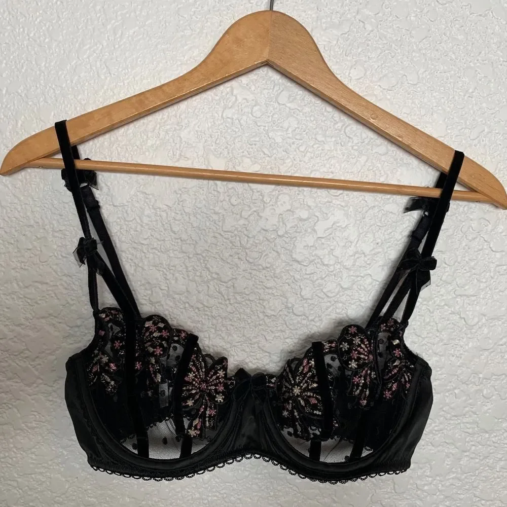 For Love & Lemons Caprice Underwire Embroidered Lace Bra Black Size 34C - Picture 5 of 12